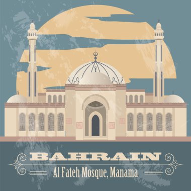 Bahreyn yerler. Retro resim tarz. Al Fateh Camii