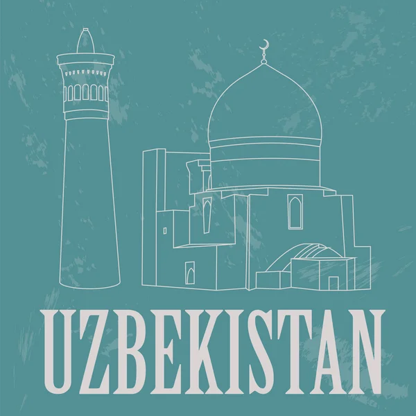 Uzbekistán puntos de referencia. Imagen de estilo retro — Vector de stock