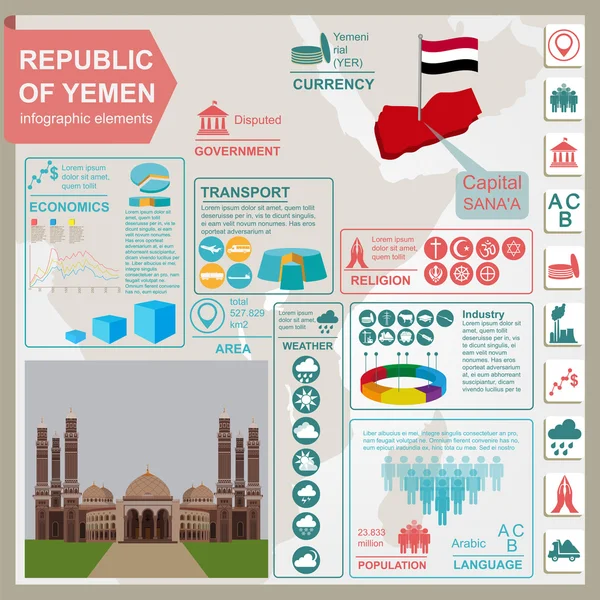 Yemen  infographics, statistical data, sights. — Stock Vector