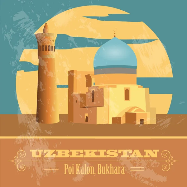 Uzbekistán puntos de referencia. Imagen de estilo retro — Archivo Imágenes Vectoriales