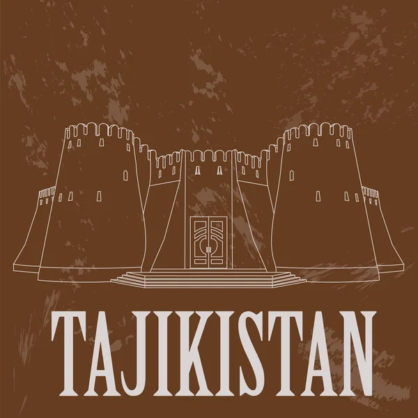 Puntos de referencia de Tayikistán. Imagen de estilo retro — Vector de stock