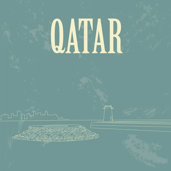 Le Qatar. Image de style rétro. Fort Umm Salal Mohammed — Image vectorielle