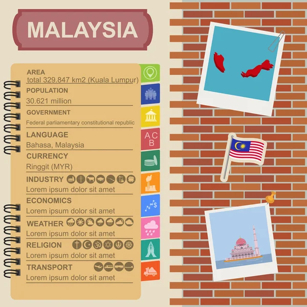 Malaisie infographies, données statistiques, vues . — Image vectorielle