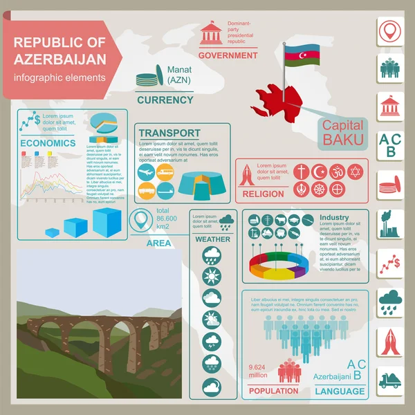 Azerbajdzjan infographics, statistiska uppgifter, sevärdheter — Stock vektor