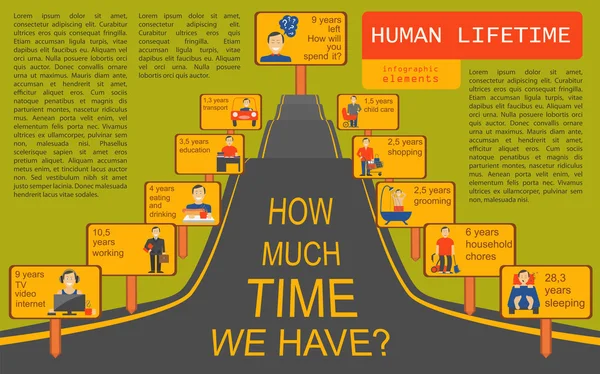 How much time we have. Lifetime elements. Infographic — Stock Vector