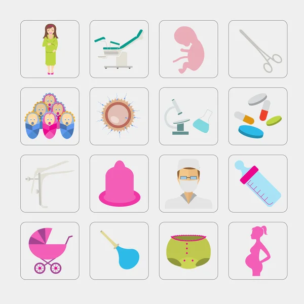 Conjunto de ícones de ginecologia e gravidez. Elementos da maternidade. Construc — Vetor de Stock