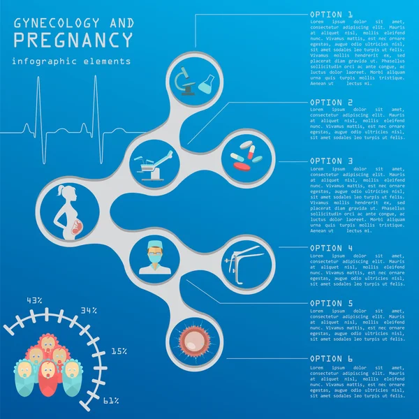Гинекология и инфографический шаблон беременности. Материнские элемены — стоковый вектор