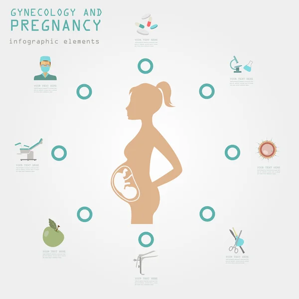 Plantilla de ginecología e infografía del embarazo. Maternidad elemen — Archivo Imágenes Vectoriales