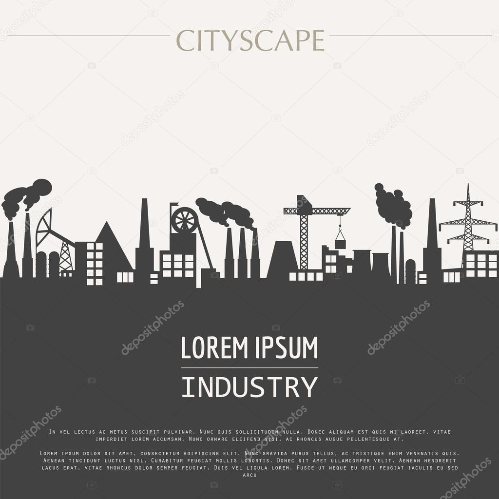 Cityscape graphic template. Industry city buildings. Vector illu