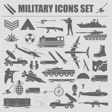 Military icon set. Constructor, kit. clipart