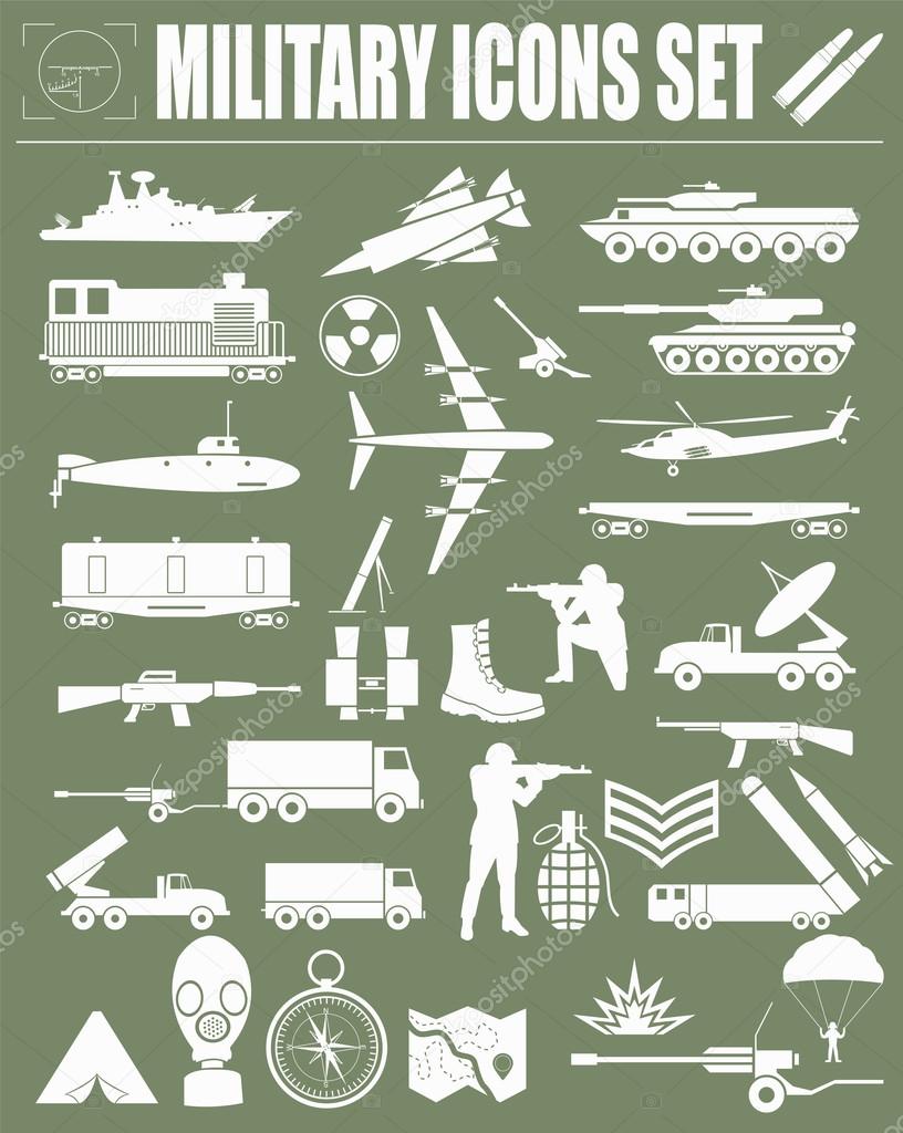 Military icon set. Constructor, kit.