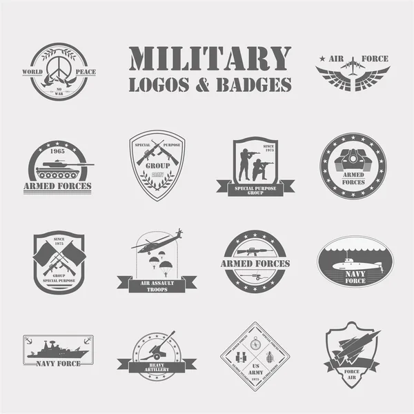 Logos e insignias de vehículos militares y blindados. Plantilla gráfica — Vector de stock