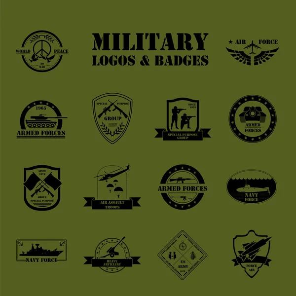 Logos e insignias de vehículos militares y blindados. Plantilla gráfica — Vector de stock