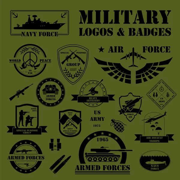 Logos e insignias de vehículos militares y blindados. Plantilla gráfica — Vector de stock