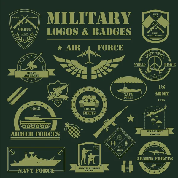 Militaire en gepantserde voertuigen emblemen en badges. Grafische sjabloon — Stockvector