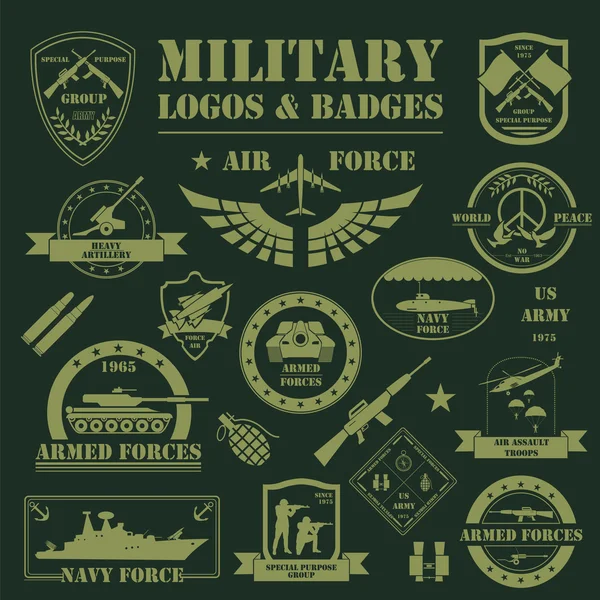 Logos und Abzeichen von Militär und gepanzerten Fahrzeugen. grafische Vorlage — Stockvektor