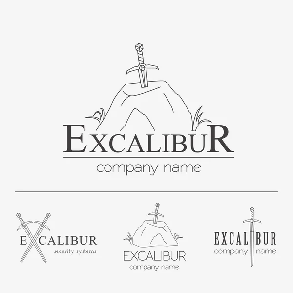 Excalibur overzicht insignes en logo's instellen. Vector ontwerp ele — Stockvector