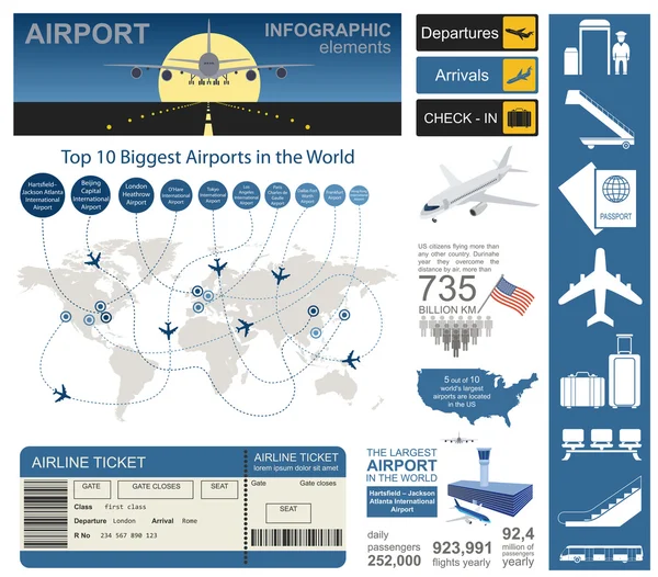 Flygplats, flygresor infographic med designelement. Infographi — Stock vektor