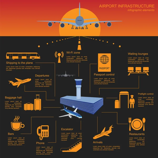 机场，空中旅行信息图表设计元素。Infographi — 图库矢量图片