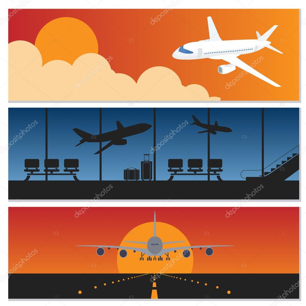 Set of flying airplanes banners for your text.