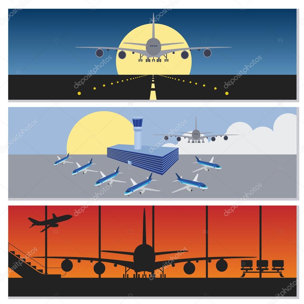 Set of flying airplanes banners for your text.