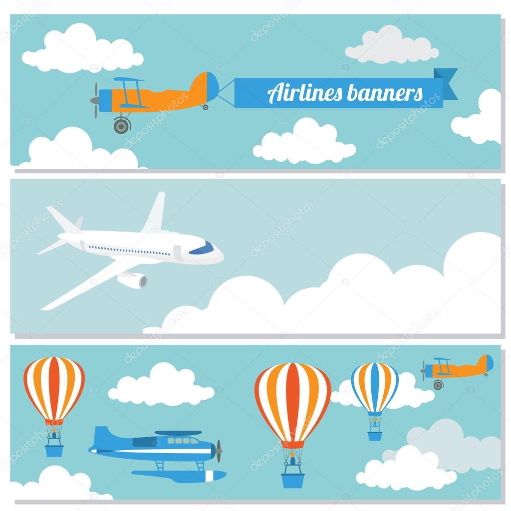 Set of flying airplanes banners for your text.