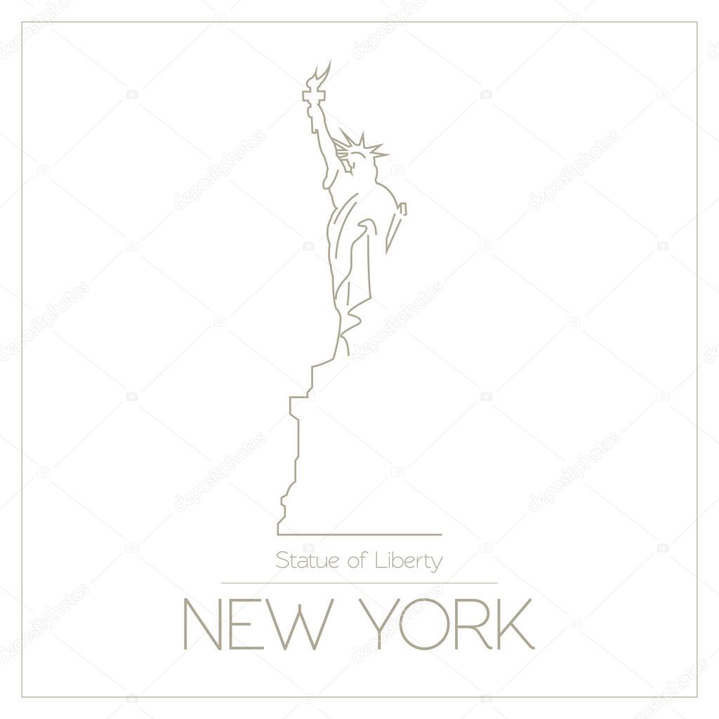 World landmarks. New York. USA. Statue of Liberty. Graphic template. Logos and badges. Linear design. Vector illustration