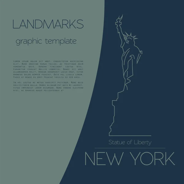 Punti di riferimento mondiali. New York. Stati Uniti. Statua della Libertà. Templ grafico — Vettoriale Stock