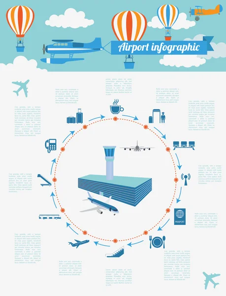 Repülőtér, légi közlekedés infographic tervezési elemekkel. Infographi — Stock Vector