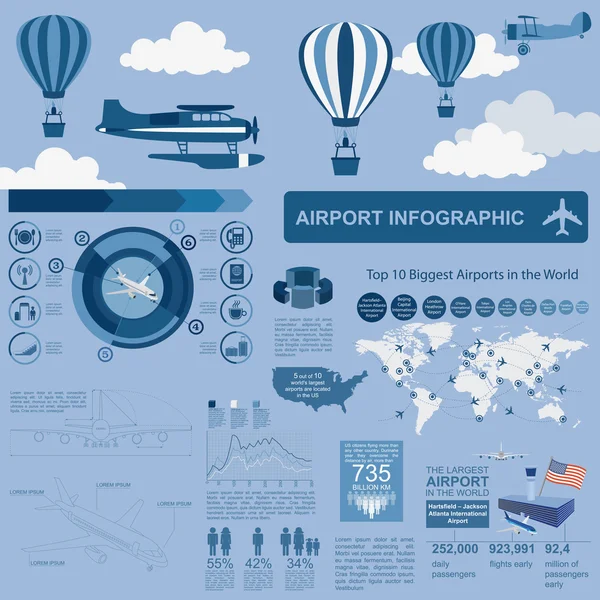 空港、航空旅行インフォ グラフィック デザインの要素を持つ。Infographi — ストックベクタ