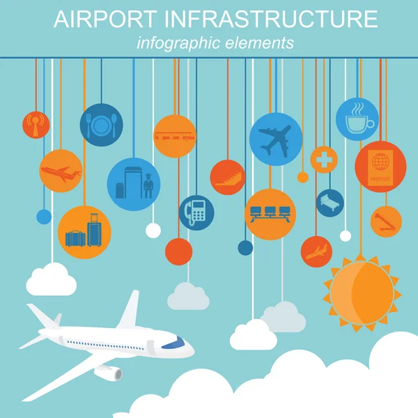 Bandara, perjalanan udara infografis dengan elemen desain. Infographi - Stok Vektor