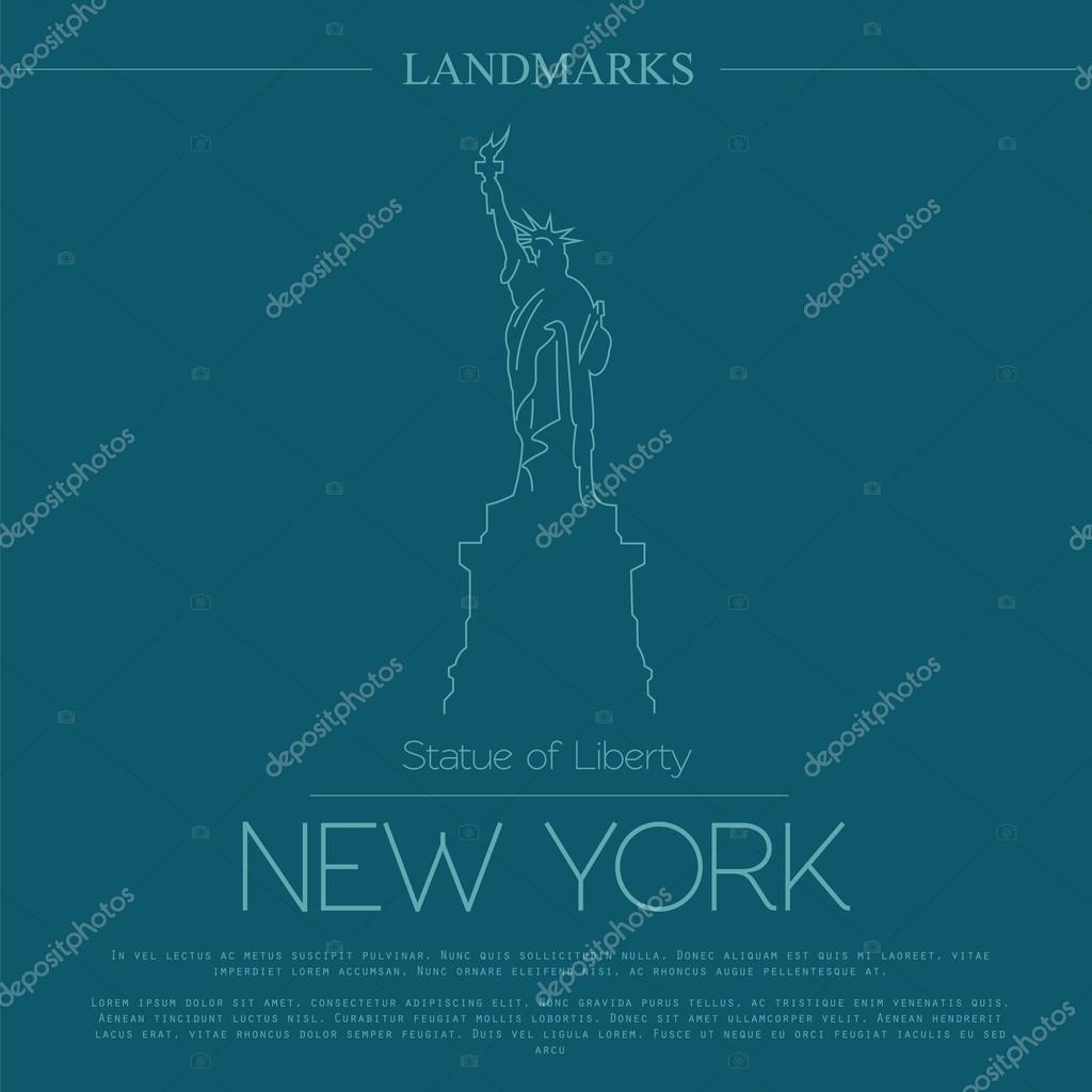 World landmarks. New York. USA. Statue of Liberty. Graphic template. Logos and badges. Linear design. Vector illustration