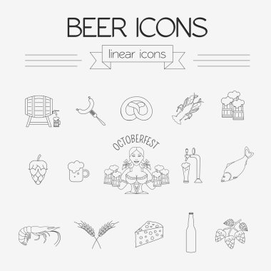 Bira Icon set. Logolar ve rozetleri şablon. Doğrusal tarzı. Octoberf