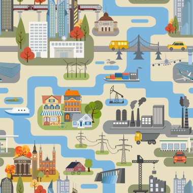 Great city map creator.Seamless pattern map. Houses, infrastruct
