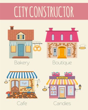 Big set City generator. House constructor. House, cafe, restaura