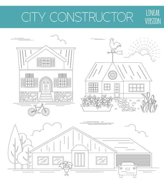 Great city map creator. Outline version. House constructor. Hous — 스톡 벡터