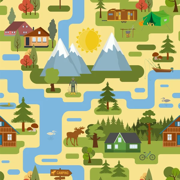 Great city map creator.Seamless pattern map. Camping, outdoor, c — 图库矢量图片