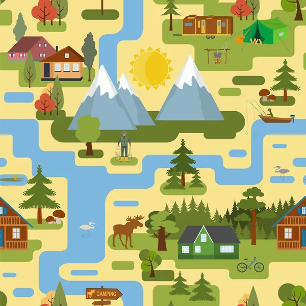 Great city map creator.Seamless pattern map. Camping, outdoor, c — Stockvector