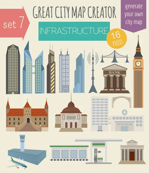 Great city map creator. House constructor. House, cafe, restaura — Διανυσματικό Αρχείο