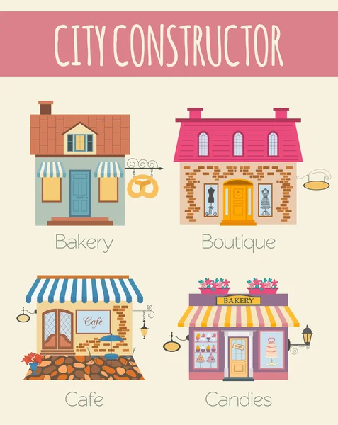 Big set City generator. House constructor. House, cafe, restaura — Stockvector