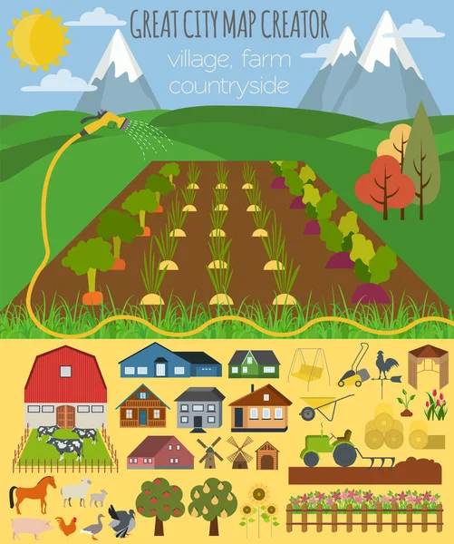 Great city map creator. Village, farm, countryside, agriculture. — ストックベクタ