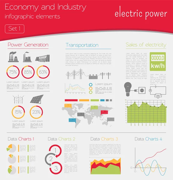 Economie en industrie. Elektrische stroom. Industriële infographic tem — Stockvector