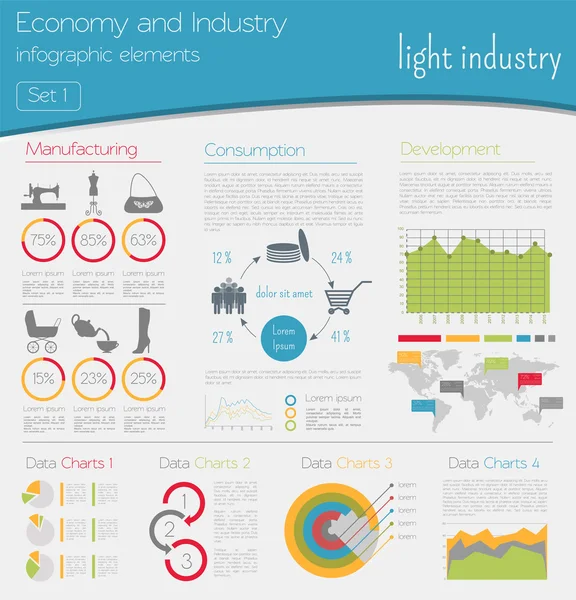 Ekonomi och näringsliv. Lätt industri. Industriella infographic tem — Stock vektor