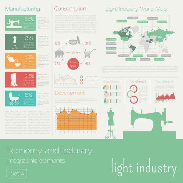 Economía e industria. Industria ligera. Infografía industrial tem — Vector de stock