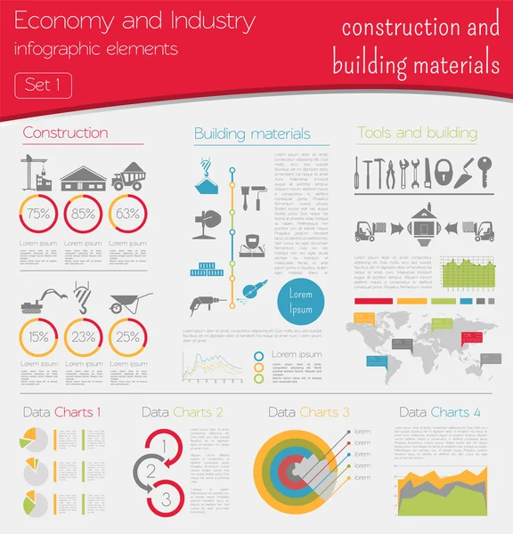 Economia e industria. Materiali da costruzione e da costruzione. Indo — Vettoriale Stock