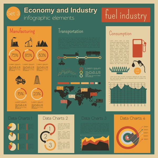 Economía e industria. Industria del combustible. Temperatura de la infografía industrial — Archivo Imágenes Vectoriales