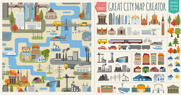 Great city map creator.Seamless pattern map — Stock Vector