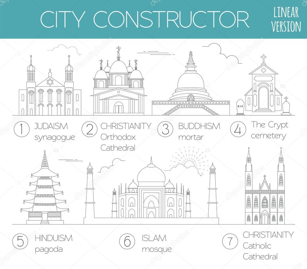 Big set City generator. House constructor. Religious buildings.
