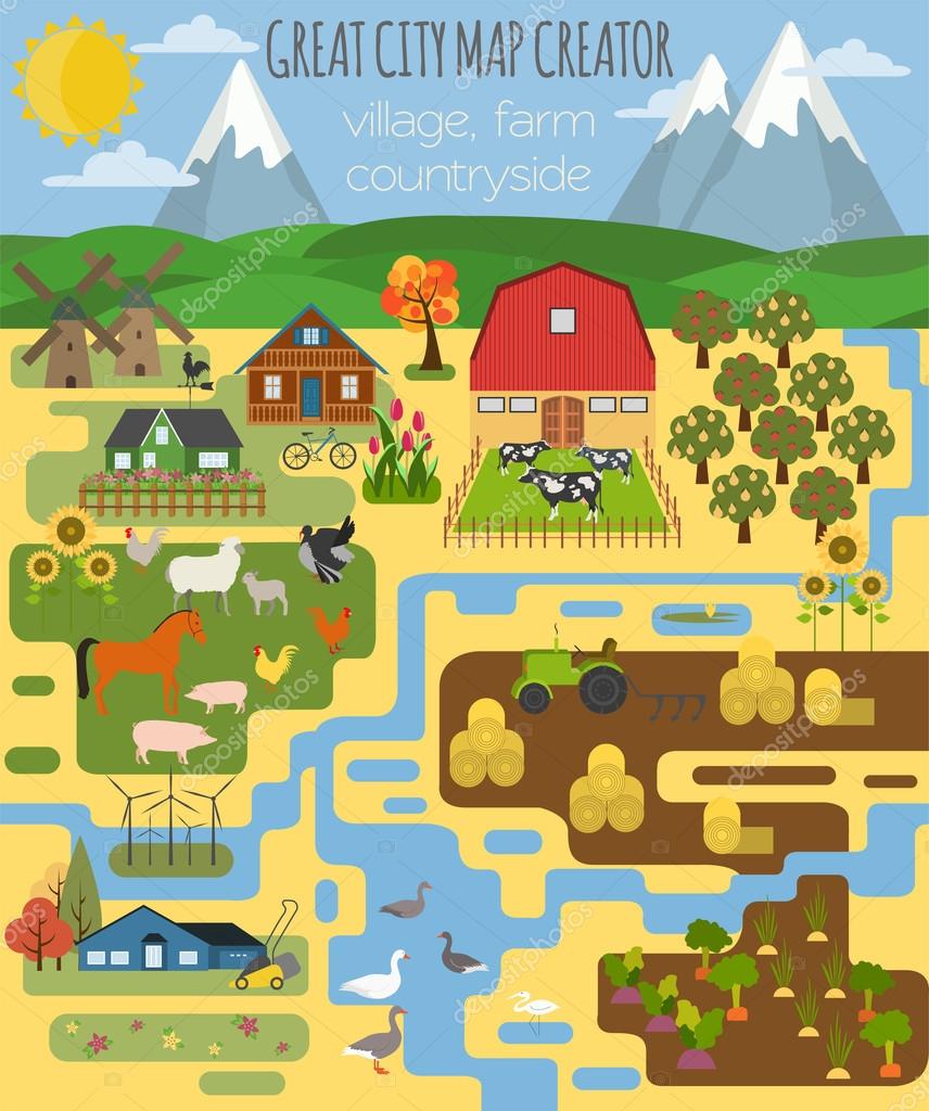 Great city map creator. Village, farm, countryside, agriculture. Stock Vector Image by ©A7880S #86945136 Great city map creator. Village, farm, countryside, agriculture. Stock Vector Image by ©A7880S #86945136