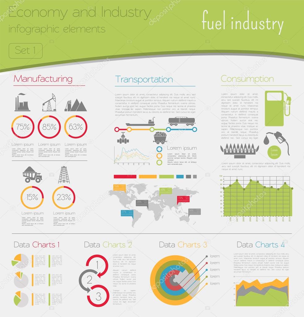 Economy and industry. Fuel industry. Industrial infographic temp